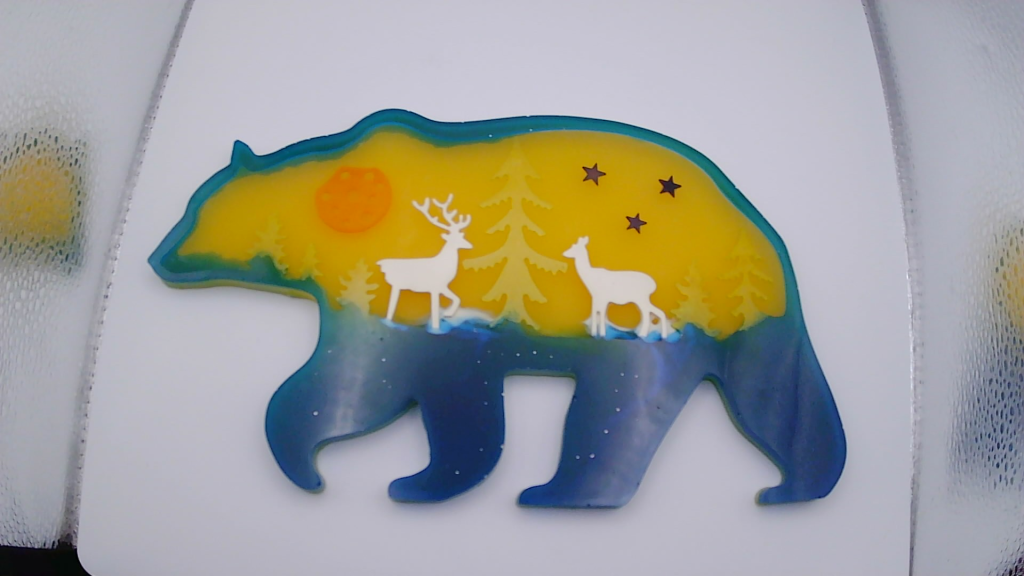 Bear scene made with resin.  Can be custom made with different colors.